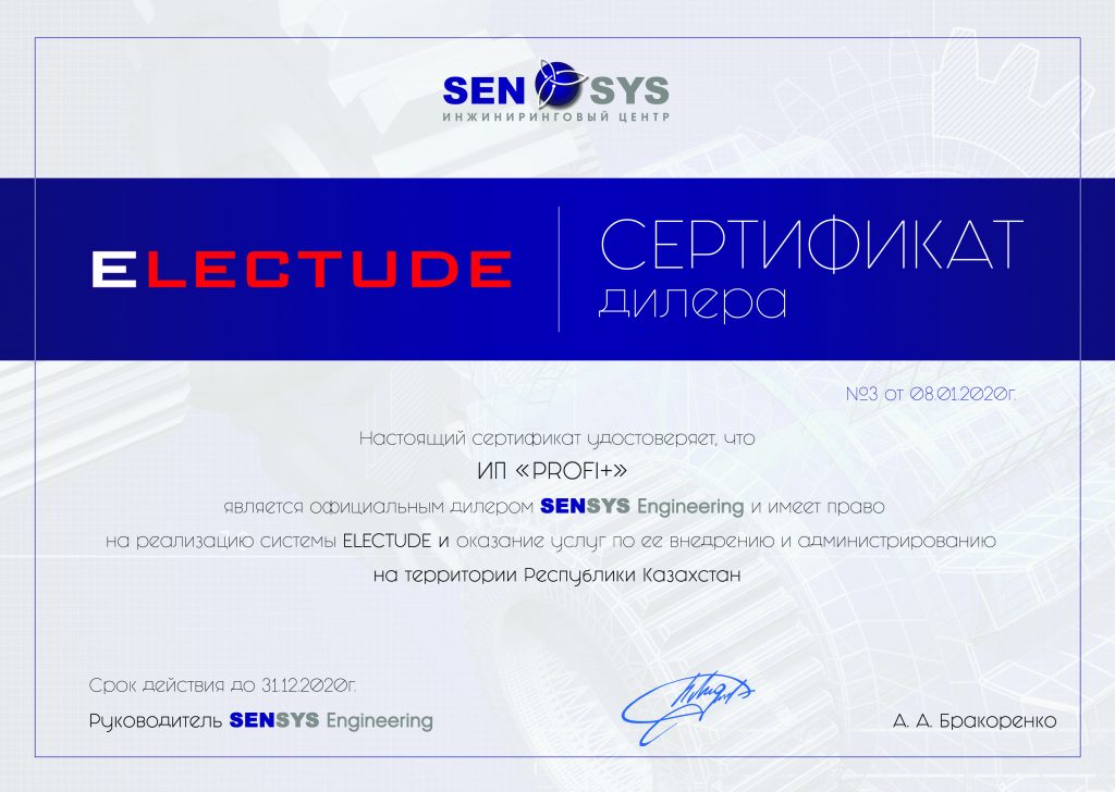 Сертификат дилера Electude Profi+